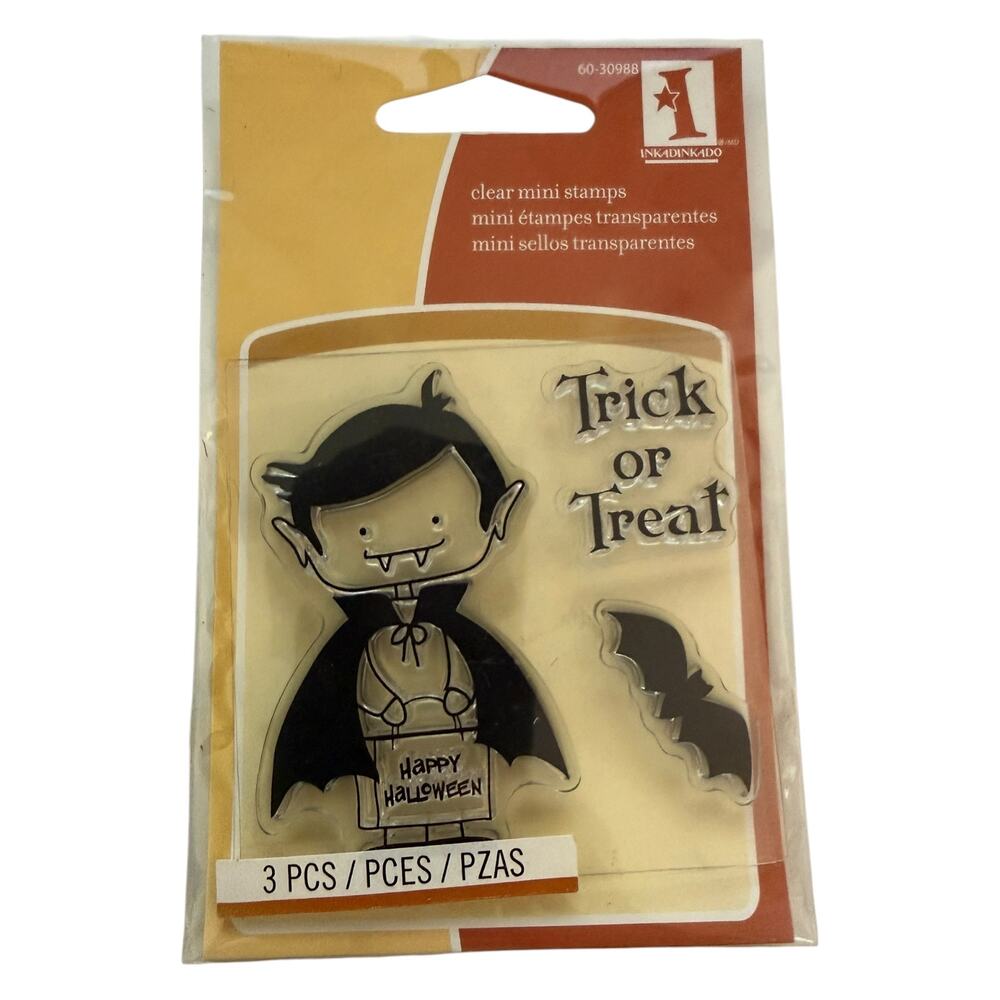 Inkadinkado Vampire Trick Or Treat Halloween Bat Clear Rubber Stamp